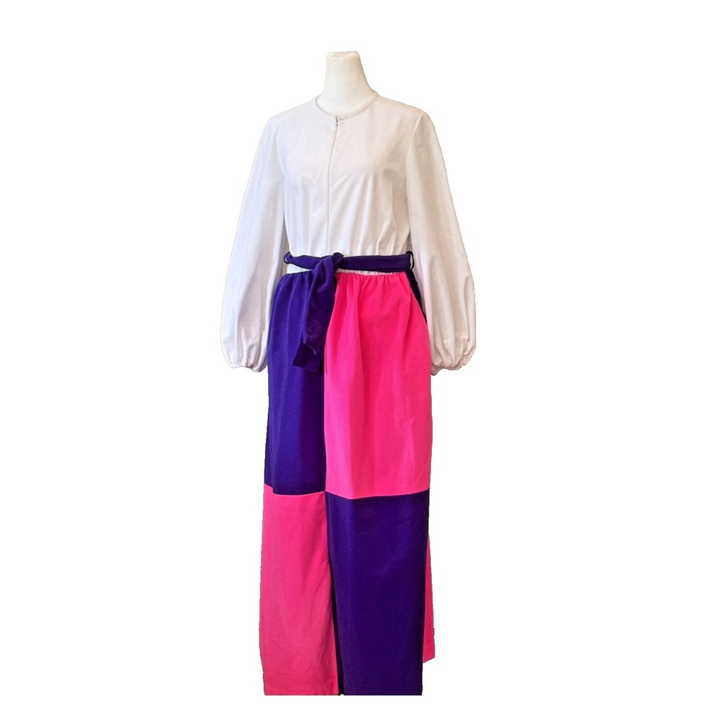 Vtg Gossard Artemis Velour Maxi Zip Up Robe Housedress Womens 12 Colorblock MCM